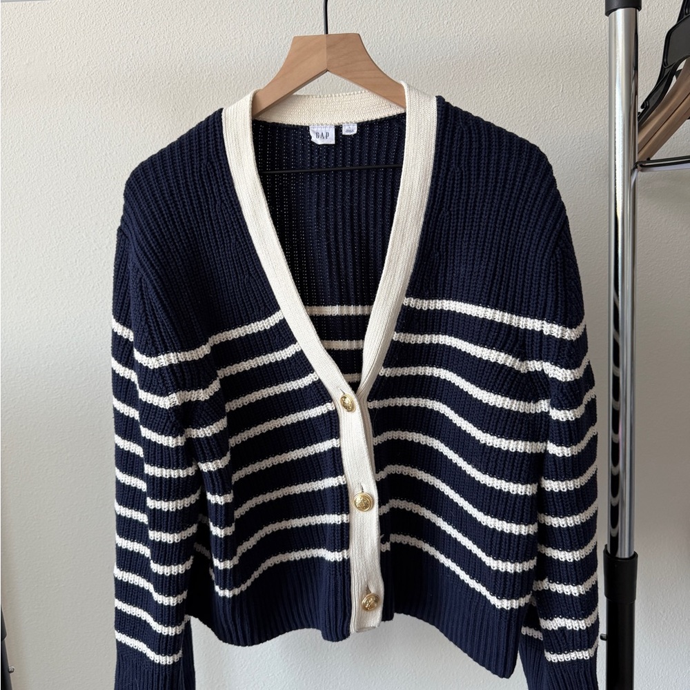 GAP Navy and Cream Striped Cardigan